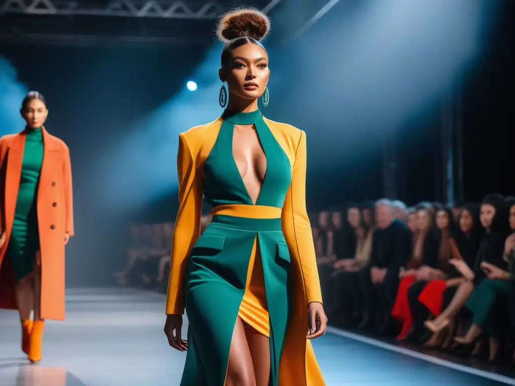 Desfile de moda sostenible: diversidad y estilo eco en la pasarela Un desfile de moda sostenible para todos cuerpos, con diversidad de modelos luciendo piezas vibrantes y estilosas en una pasarela contemporánea