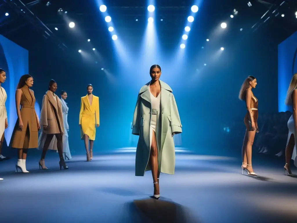 Desfile ecofriendly: diversidad y estilo sostenible en la pasarela Desfile de moda sostenible para todos los cuerpos en pasarela futurista ecoamigable