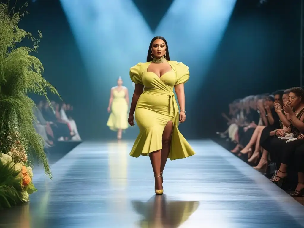 Desfile de moda inclusivo: diversidad de cuerpos y estilo sostenible Desfile de moda sostenible para todos cuerpos, con modelos diversos mostrando empoderamiento y confianza en la pasarela