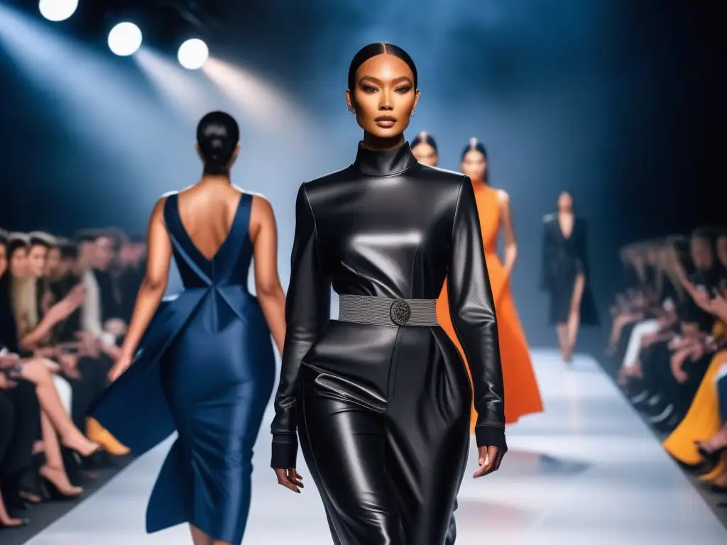 Desfile de moda sostenible: diversidad, innovación y empoderamiento Desfile de moda sostenible diversa tallas especiales en pasarela futurista