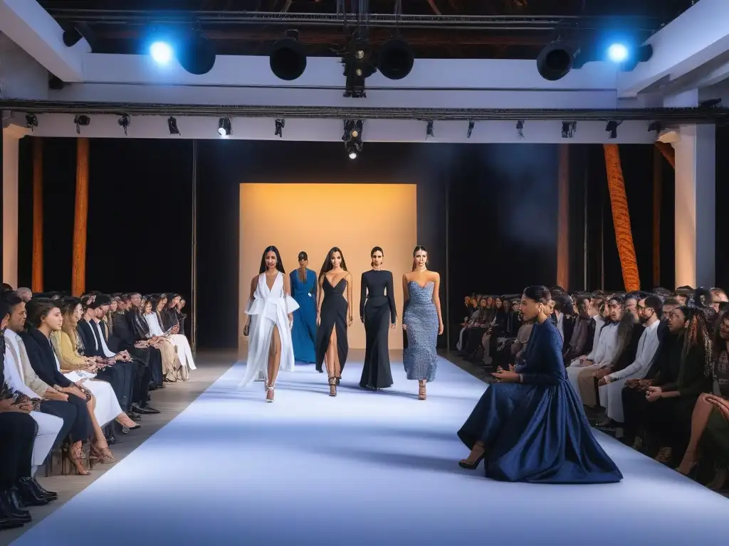 Desfile de moda sostenible: diversidad y estilo eco en Latinoamérica Desfile de moda sostenible con diversidad de tallas en feria de moda, celebrando la inclusividad latinoamericana