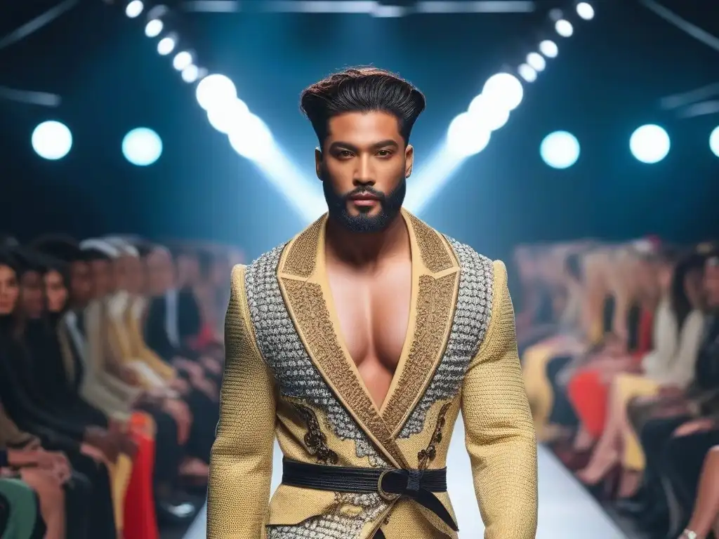 Pasarela inclusiva: moda sostenible y diversa Desfile de moda sostenible inclusiva con diversidad de cuerpos y estilos, en una pasarela futurista y luminosa