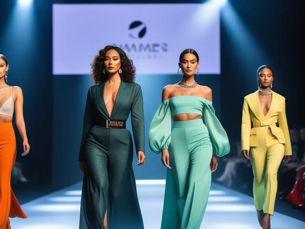 Desfile moda sostenible: diversidad, inclusión y estilo eco Desfile de moda sostenible inclusiva con diversidad de cuerpos y estilos en una pasarela vibrante y moderna