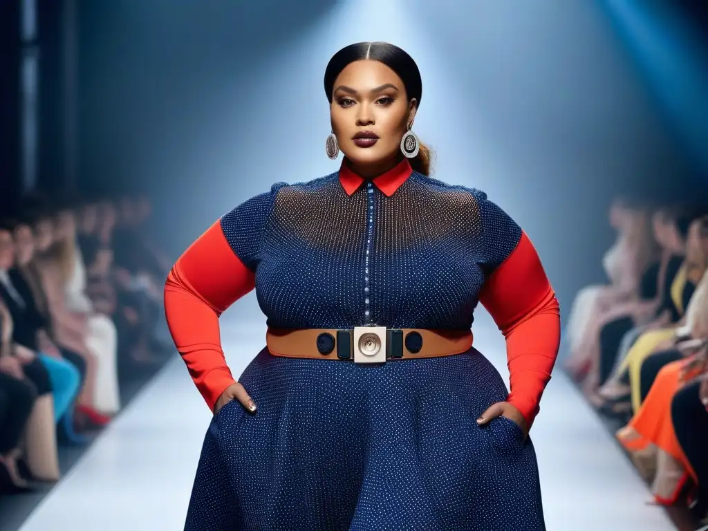 Desfile de moda plussize: tecnología sostenible y estilo innovador Desfile de moda sostenible para todos con modelos de tallas grandes luciendo tecnología wearable en la pasarela