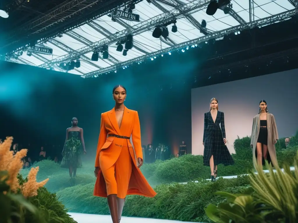 Desfile sostenible: moda diversa y eco-friendly Desfile de moda sostenible con modelos diversos luciendo estilos de Nylon regenerado