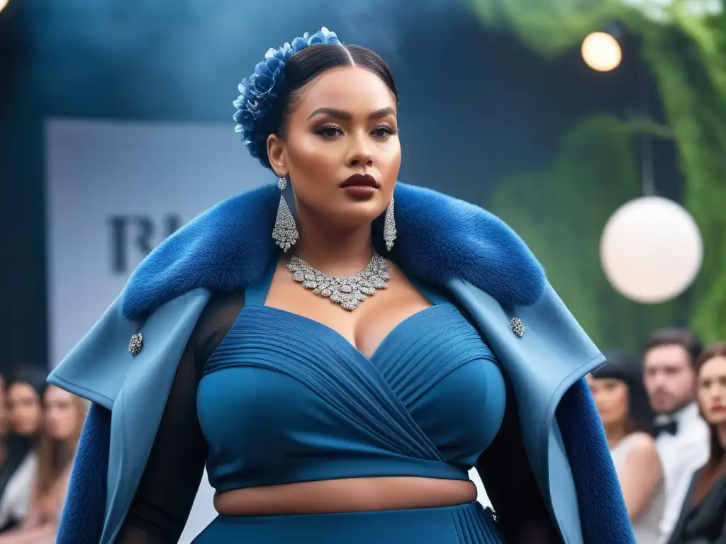 Desfile de moda sostenible para tallas grandes, modelos lucen elegantes prendas en pasarela ecofriendly