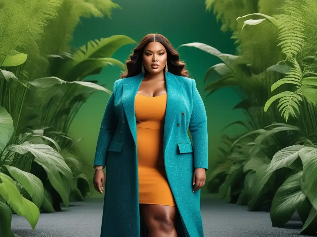 Desfile eco de moda plussize: diversidad y estilo sostenible Desfile de moda sostenible tallas grandes en pasarela futurista con diversidad étnica, formas corporales y edades, empoderamiento y estilo
