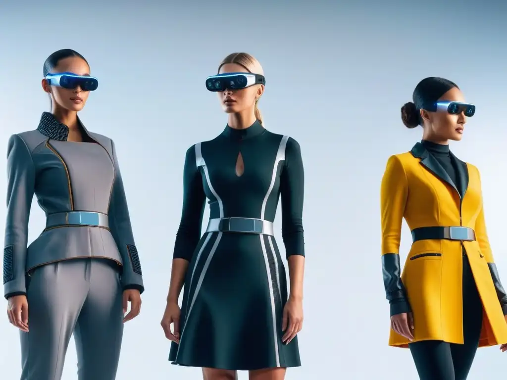 Moda inclusiva: tecnología wearable futurista en pasarela eco-friendly Desfile de moda sostenible con wearables integrados en outfits chic y futuristas