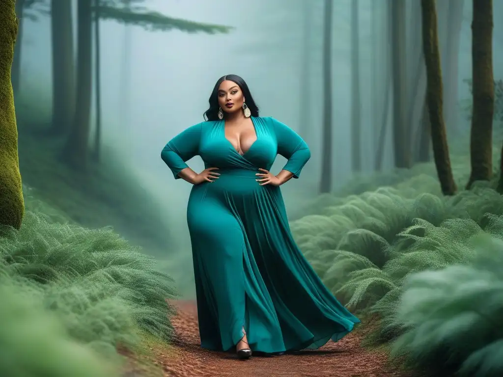 Moda sostenible: Plussize models empoderadas en la naturaleza Desfile de moda sustentable para tallas altas en el bosque, elegancia y empoderamiento