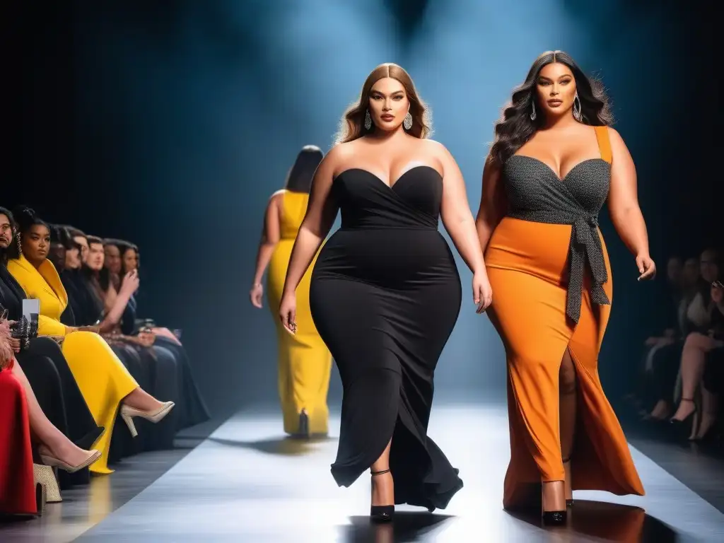 Pasarela de moda plussize: elegancia y diversidad Desfile de moda tallas grandes: modelos seguras y diversas desfilan en evento exclusivo