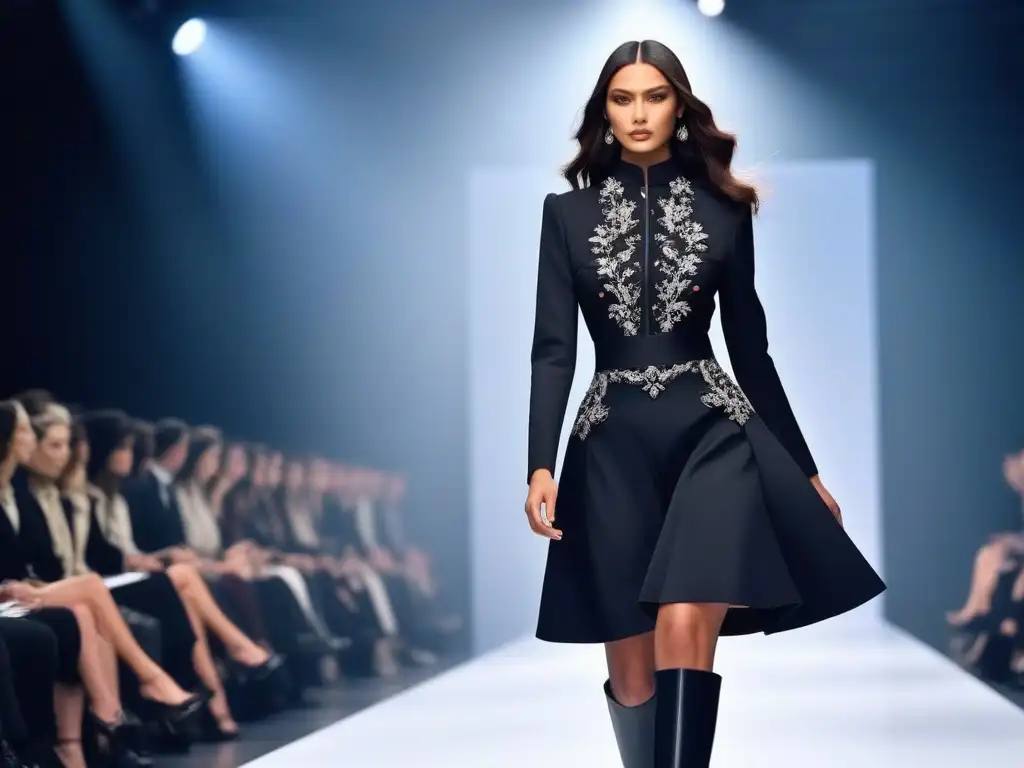 Desfile de moda petite: elegancia innovadora en la pasarela futurista Desfile de moda petite con tendencias innovadoras en una pasarela futurista