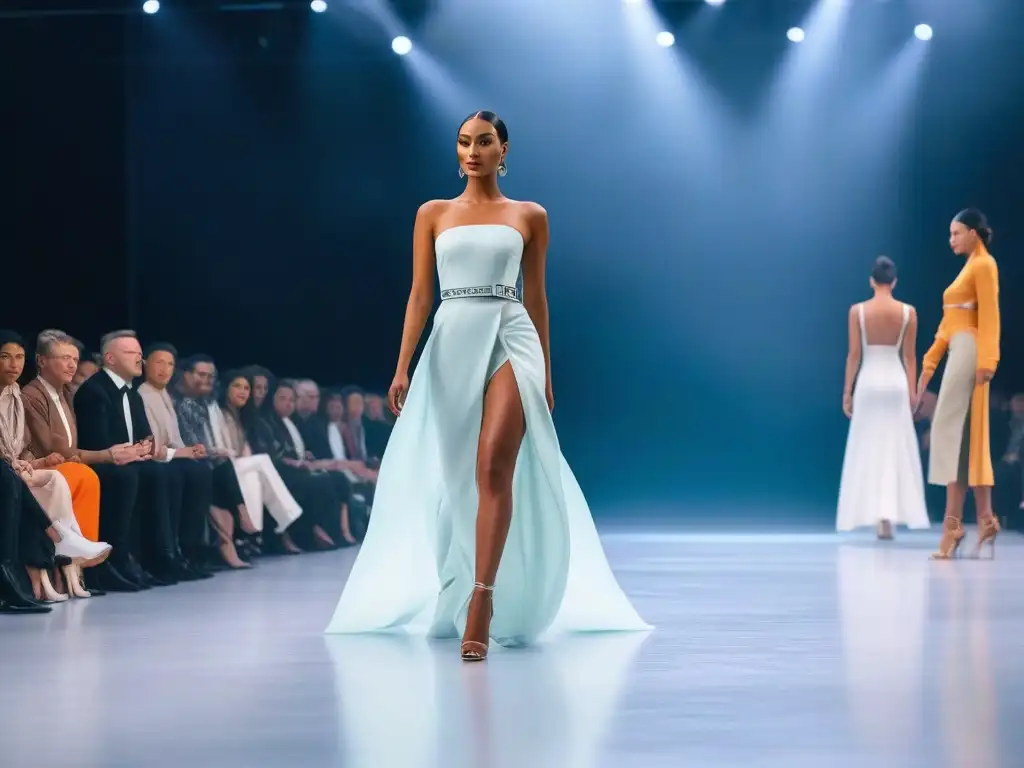 Desfile de moda futurista: diversidad, innovación y sostenibilidad Desfile de moda con textiles sostenibles creados con biotecnología, diversidad y elegancia
