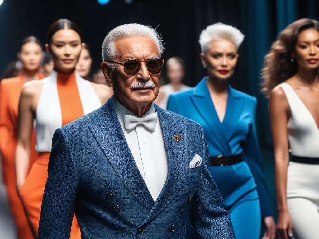 Desfile senior de moda inclusiva y elegante con modelos seguros Desfile de moda veraniega para seniors con diversidad y elegancia en la pasarela