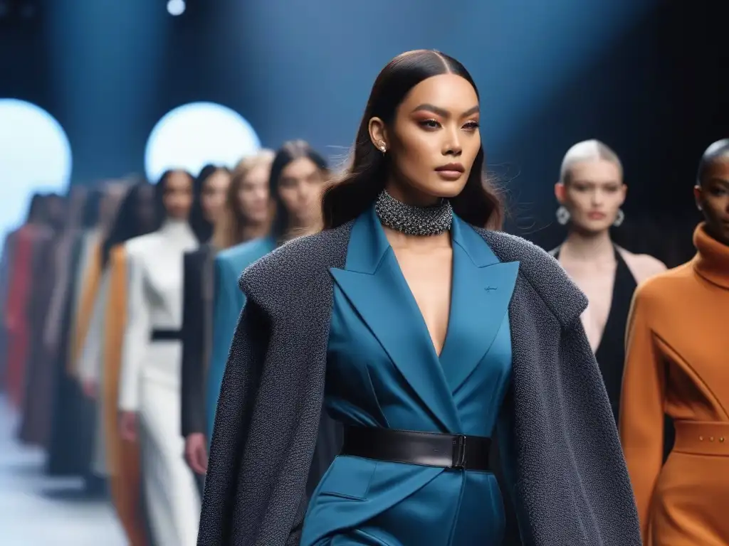 Desfile inclusivo: moda de género neutro en pasarela futurista Desfile de moda con vestuario inclusivo para diversidad de cuerpos