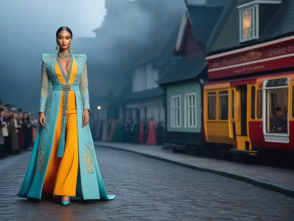 Desfile de moda multicultural: fusión de tradición y modernidad Desfile de moda vibrante con modelos de diferentes culturas luciendo trajes coloridos y únicos que representan su herencia