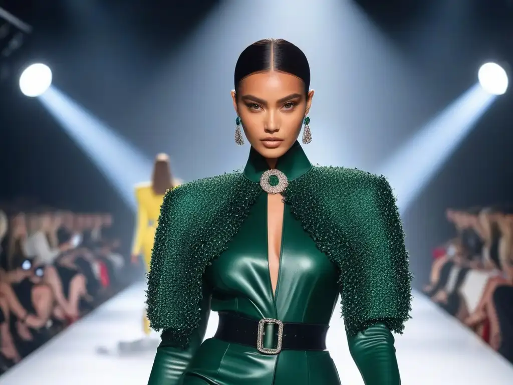 Desfile de moda de lujo: Accesorios exclusivos y estilo único Desfile de modelos mostrando accesorios moda alta gama inclusivos con estilo y confianza