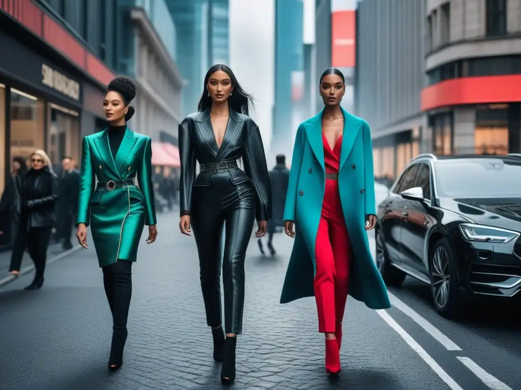 Desfile de moda alta: estilo y confianza en la ciudad Desfile de modelos altos con moda chic en la ciudad