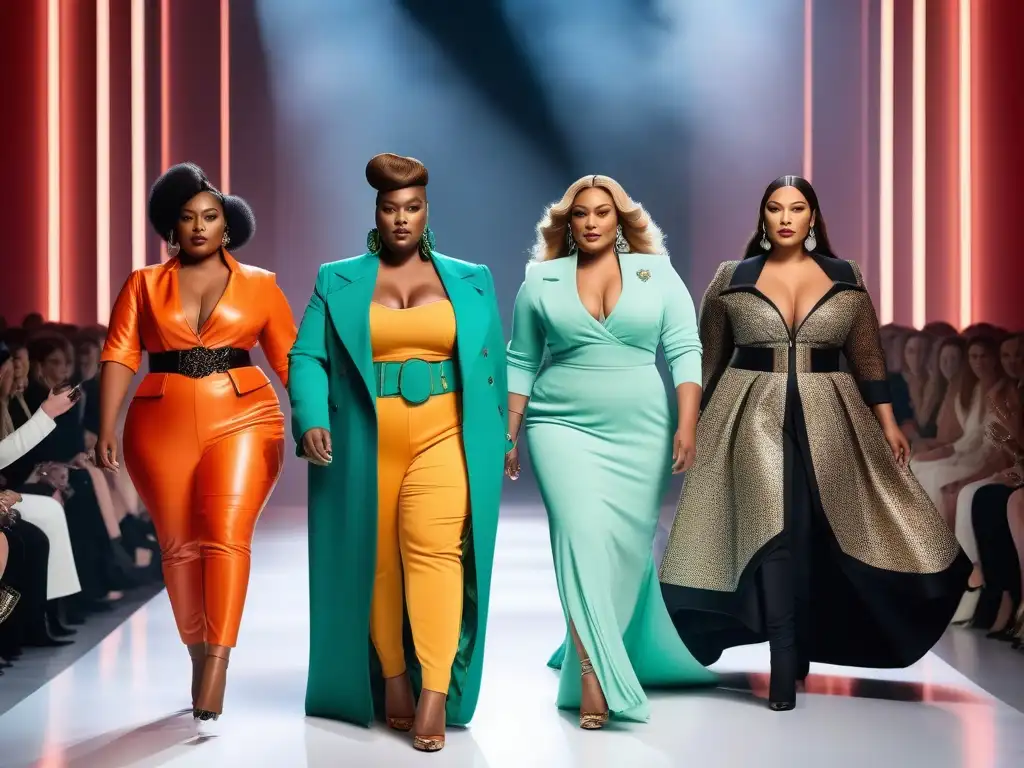 Desfile de moda plussize inspirado en cine y TV: diversidad y glamour Desfile de modelos plus size con atuendos inspirados en personajes icónicos de cine y TV
