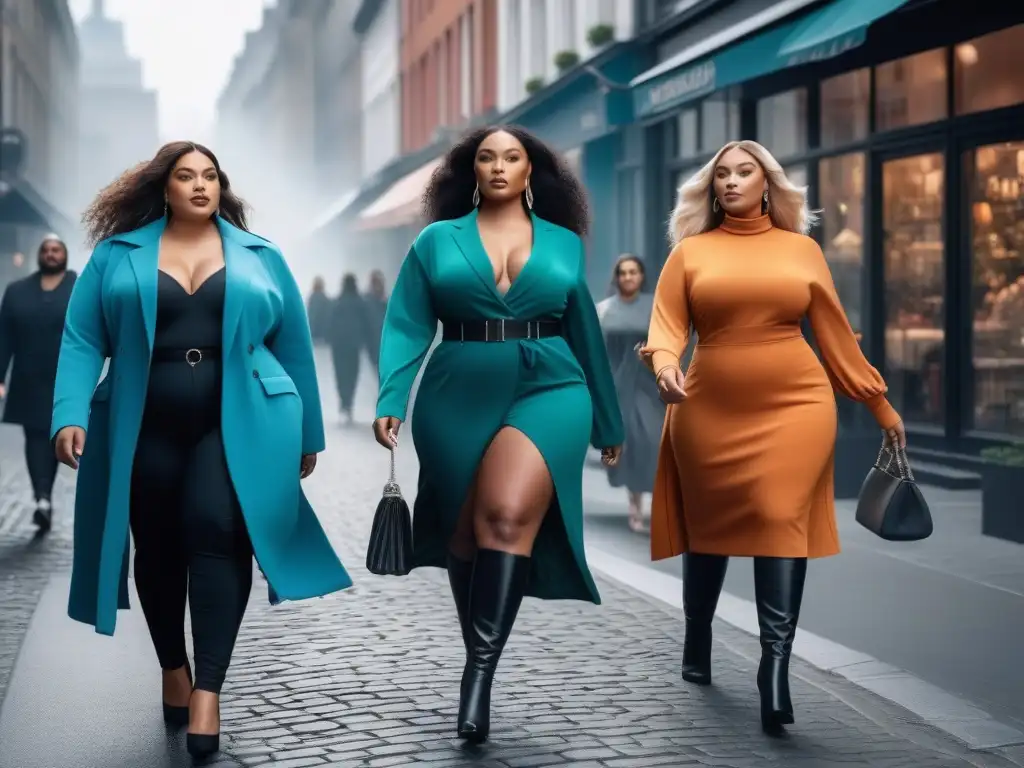 Revolución de la moda plussize: empoderamiento en la ciudad Un desfile de modelos plus size confiadas, empoderadas y modernas en una bulliciosa calle de la ciudad