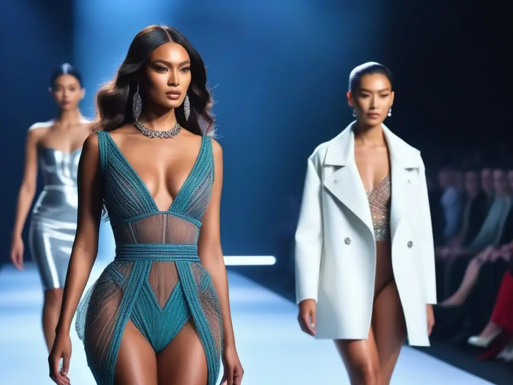 Desfile inclusivo: moda diversa y vibrante en pasarela futurista Desfile de modelos de diversidad en la industria de la moda, representando la belleza inclusiva