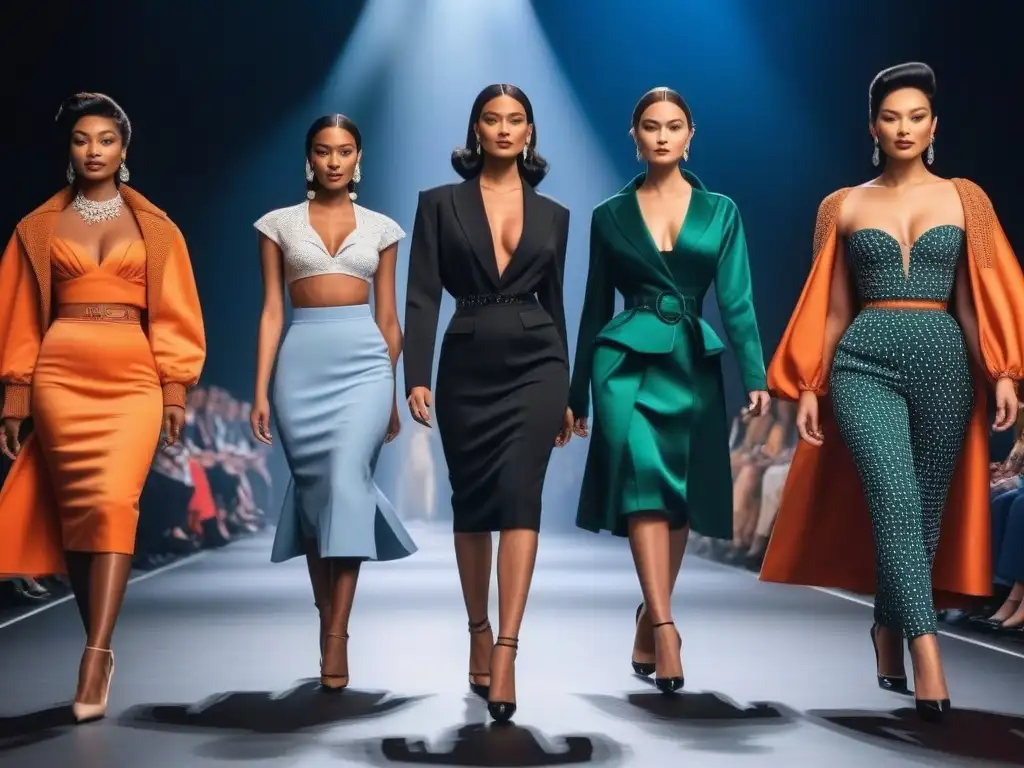 Desfile de moda años 50: diversidad, empoderamiento y estilo revolucionario Un desfile de modelos de diversidad en la industria de la moda de los años 50, rompiendo moldes con estilo único y empoderamiento