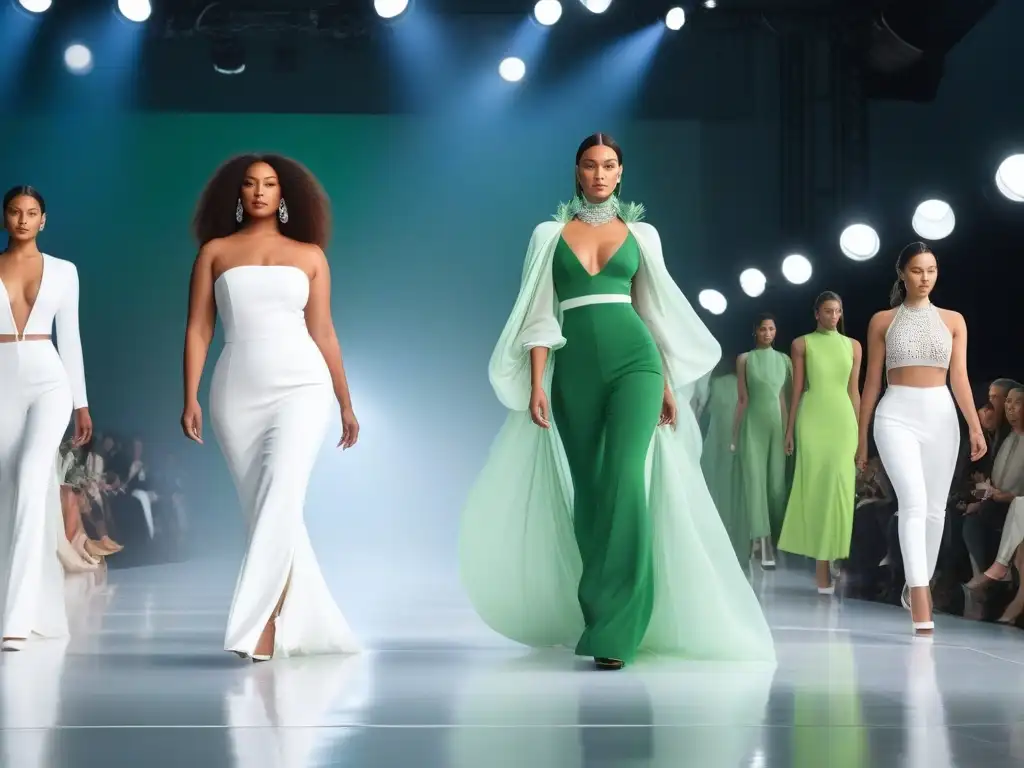 Desfile de moda sostenible: diversidad de cuerpos en pasarela Desfile de modelos diversos en moda sostenible para todos cuerpos, empoderados y elegantes