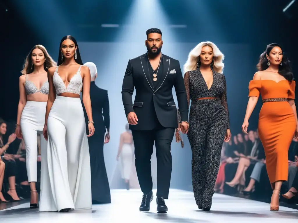 Desfile de moda inclusivo y empoderador: modelos diversos en la pasarela Desfile de modelos diversos en la pasarela, exhibiendo moda inclusiva