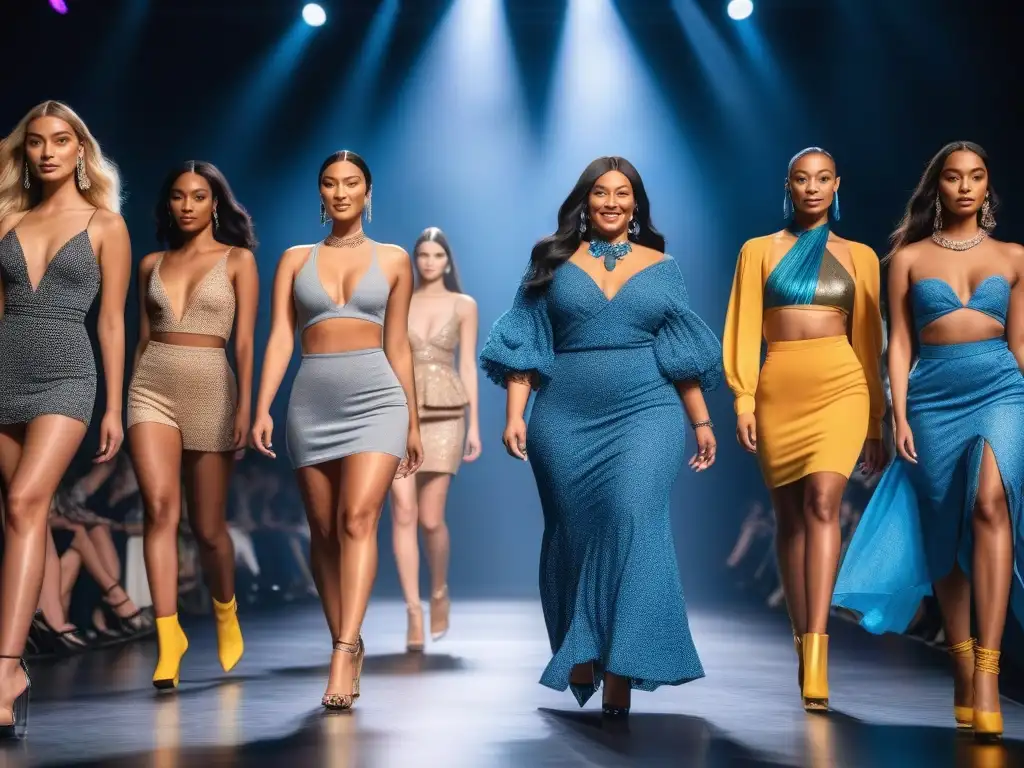 Desfile inclusivo: diversidad en la pasarela Desfile de modelos diversos en la pasarela luciendo moda inclusiva tallas especiales