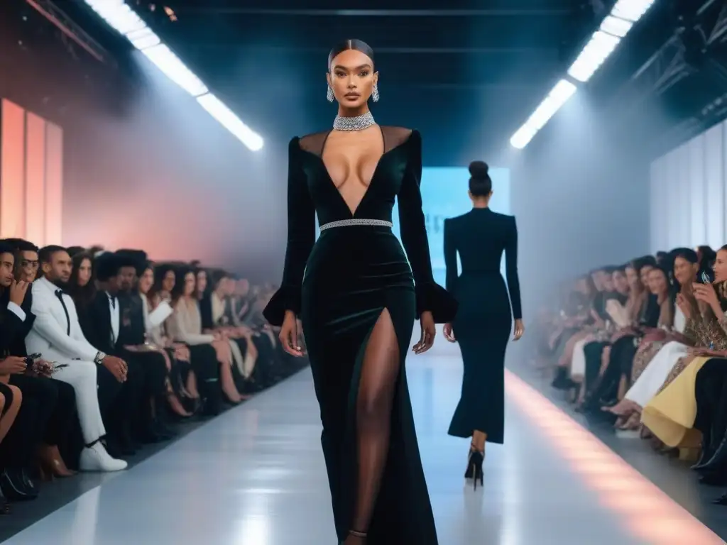 Desfile de moda para altos: elegancia, diversidad y estilo Desfile de modelos elegantes mostrando moda para personas altas en una pasarela moderna y sofisticada