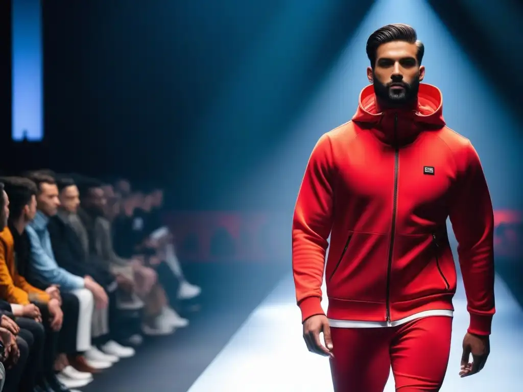 Desfile de moda masculina: diversidad y estilo atlético Desfile de modelos masculinos de diferentes tipos de cuerpo luciendo ropa athleisure en una pasarela