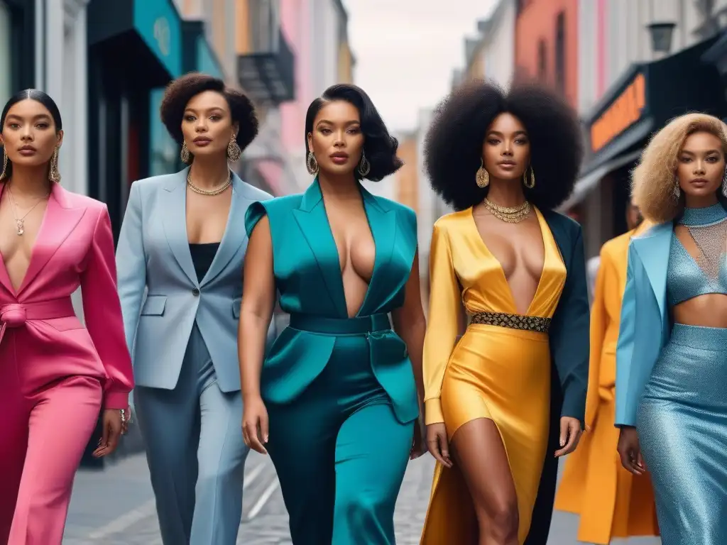 Pasarela de moda inclusiva: diversidad y estilo en la ciudad Desfile de modelos de moda inclusiva en una bulliciosa calle de la ciudad, celebrando la diversidad