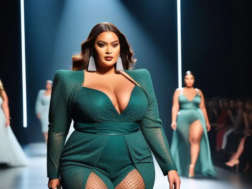 Desfile de modelos plus size empoderadas y seguras Desfile de modelos plus size exhibiendo moda moderna y empoderada