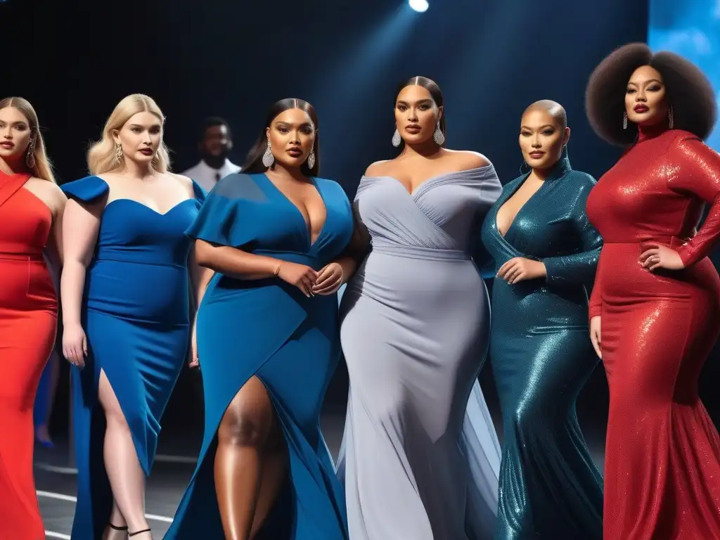 Desfile de moda: Modelos plussize empoderadas y radiantes Desfile de modelos plus size, radiantes y seguras, representando la diversidad en la moda