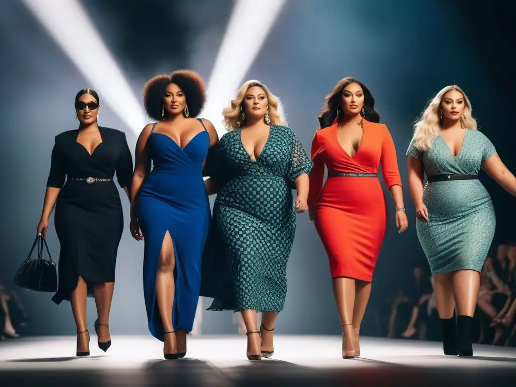 Desfile empoderado de modelos plus size: moda inclusiva y elegante Desfile de modelos plus size seguras y elegantes, representando la importancia de la diversidad en campañas de moda