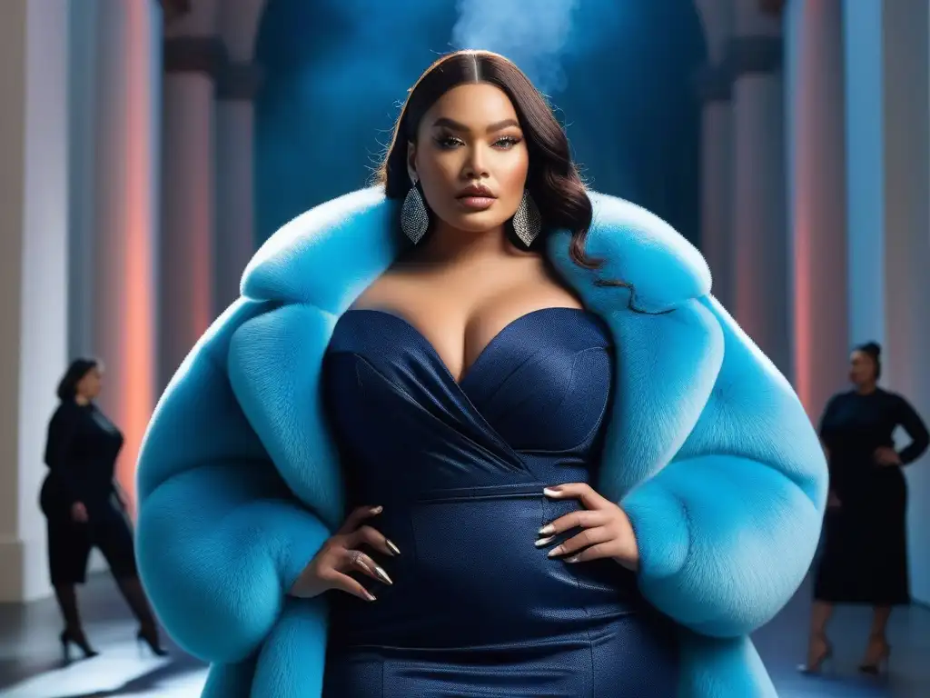 Desfile de moda inclusivo con modelos de talla grande en museo vanguardista Desfile de modelos plus size seguras en un museo de moda vanguardista