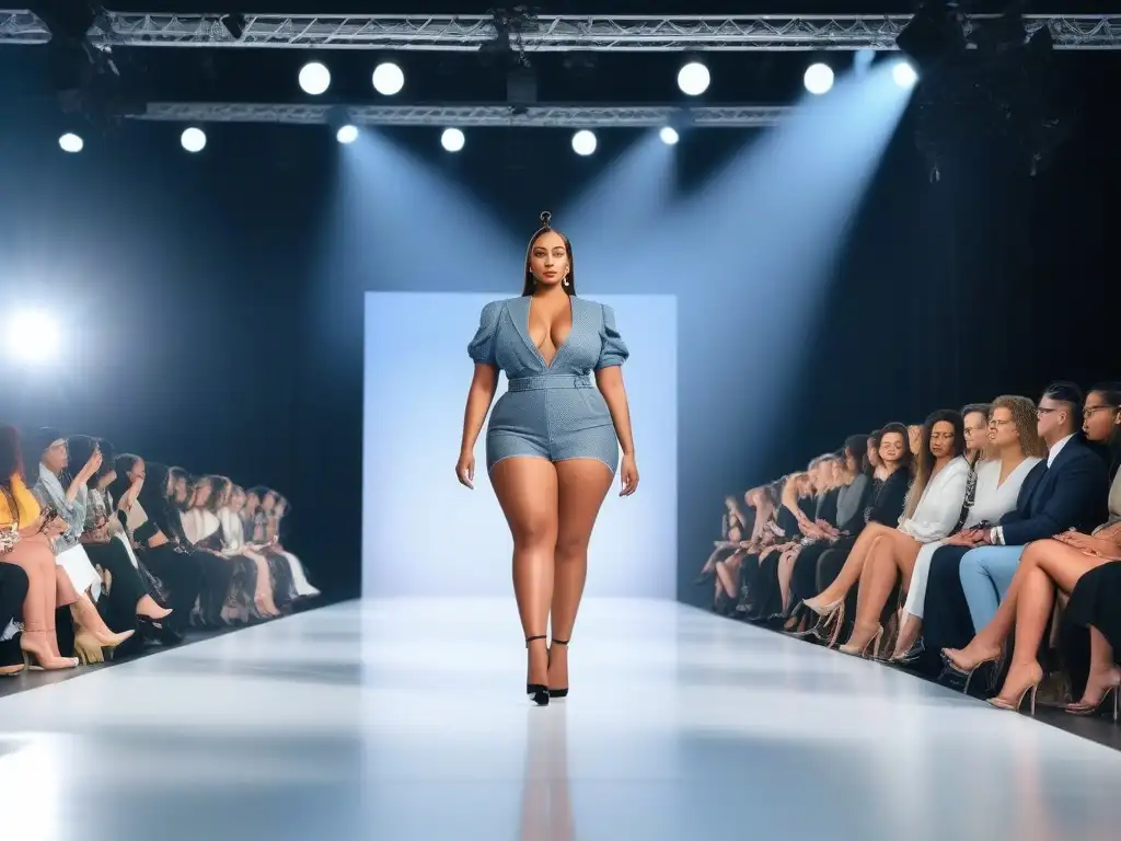 Desfile de moda inclusivo y empoderador con modelos diversos Desfile de modelos diversos mostrando soluciones innovadoras moda inclusiva tallas, empoderamiento y estilo