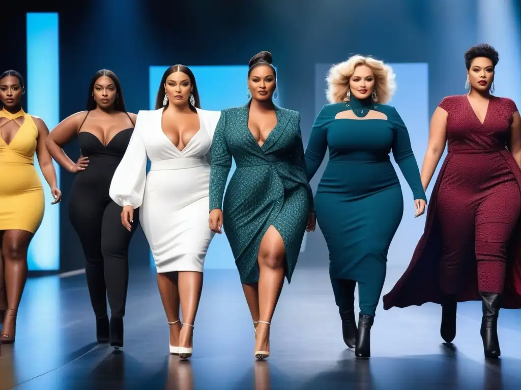 Desfile de moda plus size: celebrando la diversidad con estilo Desfile de modelos de talla grande luciendo moda inclusiva para todos los cuerpos con estilo y confianza en la pasarela