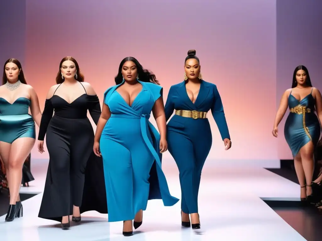 Desfile de moda plussize: empoderamiento y glamour Hollywood Desfile de modelos de tallas plus size desafiando estándares en moda y cine