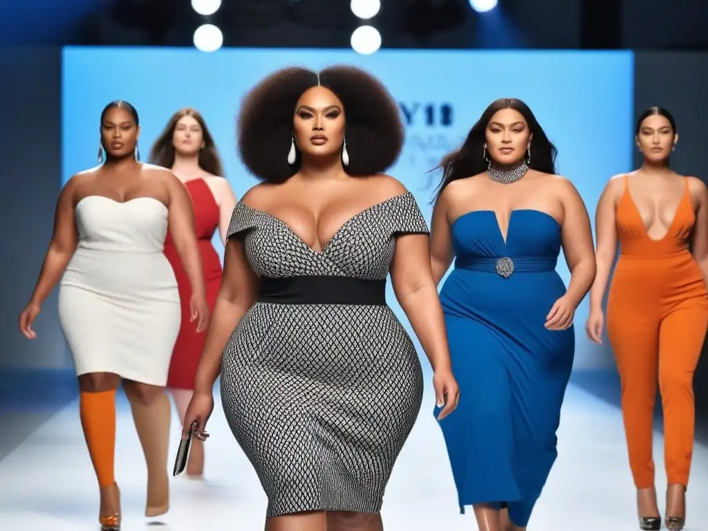 Desfile de modelos plussize empoderadas y diversas en moda inclusiva Un desfile de modelos de tallas grandes, seguros, empoderados y diversos, redefiniendo estándares en la moda inclusiva