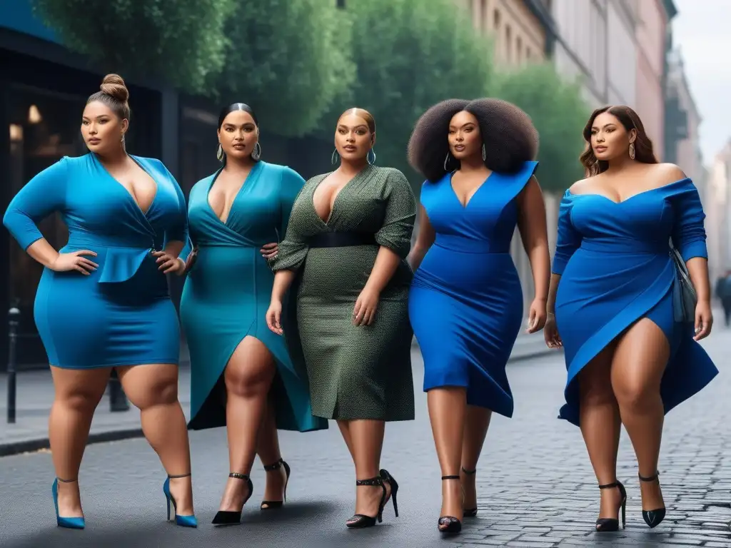 Desfile de modelos plussize con estilo y empoderamiento urbano Desfile de modelos plus size con zapatos para look plus size, fusionando moda y naturaleza en la ciudad