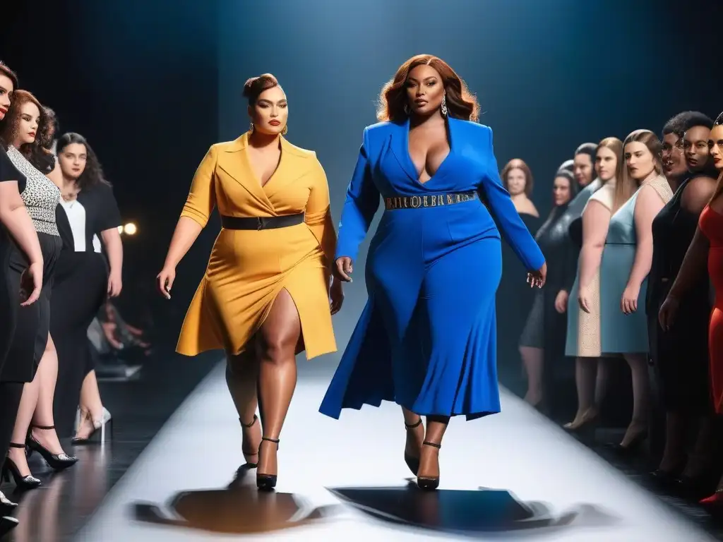 Desfile de moda: modelos plussize empoderadas y elegantes Desfile de moda plussize con mujeres que rompieron techos, mostrando empoderamiento y estilo en la pasarela