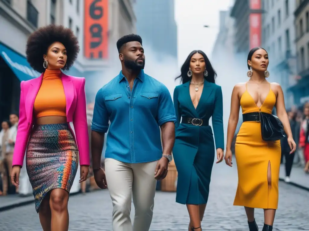 Desfile de moda inclusivo en la ciudad Un desfile multicultural de modelos con estilo en una ciudad vibrante