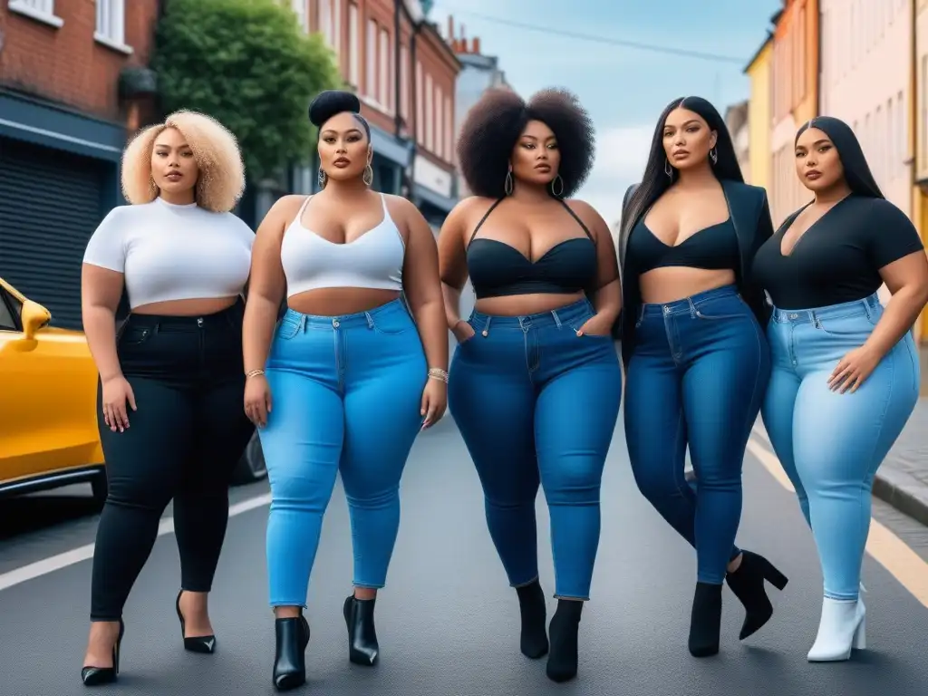 Jeans de tallas grandes 2021: estilo y diversidad en la ciudad Un desfile urbano de moda inclusiva con los mejores jeans plus size 2021