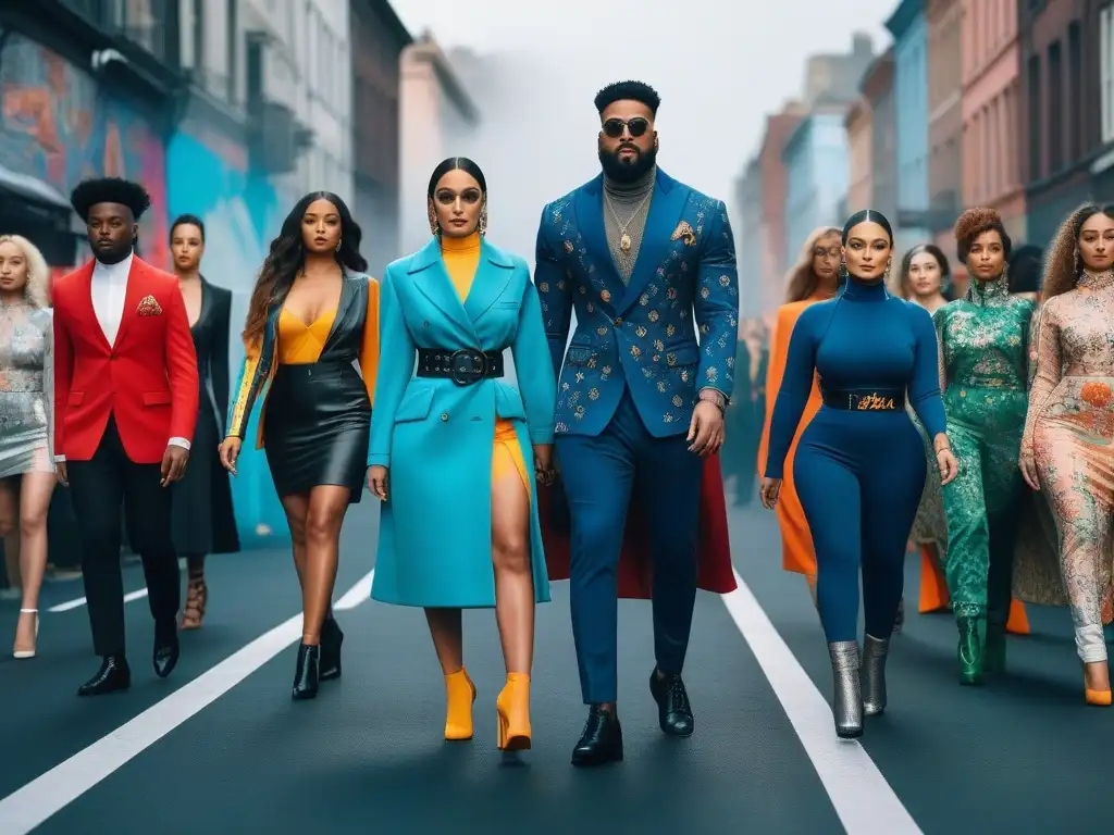Desfile inclusivo: moda y diversidad en la ciudad Desfile urbano con modelos diversos, vistiendo moda inclusiva para todos cuerpos, en una ciudad vibrante