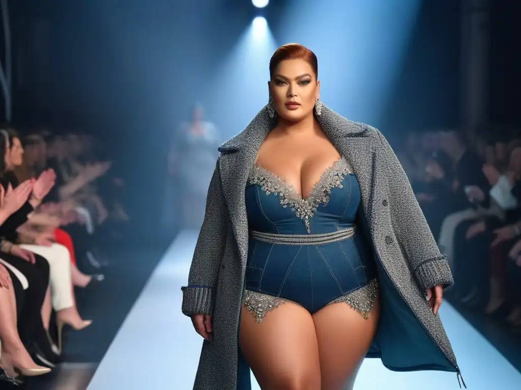 Desfile inclusivo: modelos plussize deslumbran en la pasarela Un desfile vibrante y diverso con modelos de tallas grandes desfilando con confianza en diseños inclusivos de marcas de talla grande