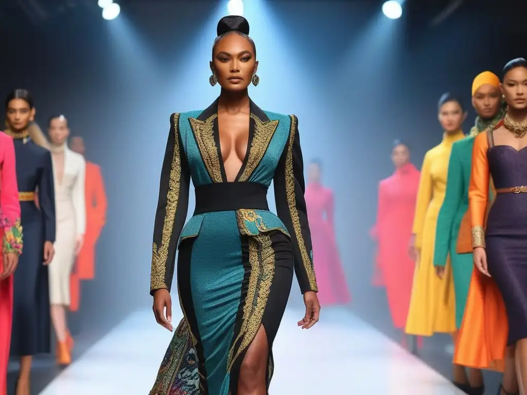 Desfile inclusivo: moda vibrante y diversa en museo Un desfile vibrante y diverso en un museo de moda para iconos, con modelos de diferentes etnias y cuerpos luciendo diseños avant-garde