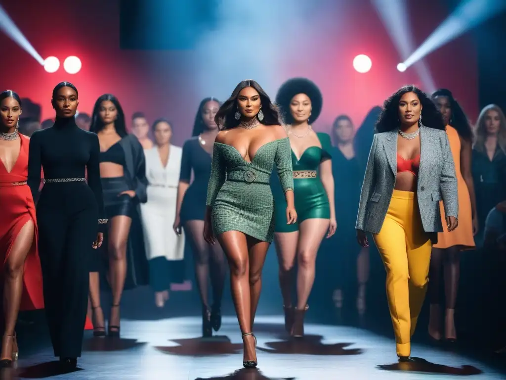 Pasarela inclusiva: diversidad de modelos desfilando con estilo Desfiles de moda inclusivos diversidad: Modelos diversos desfilan con confianza en un show de moda inclusivo, aplaudidos por una audiencia diversa