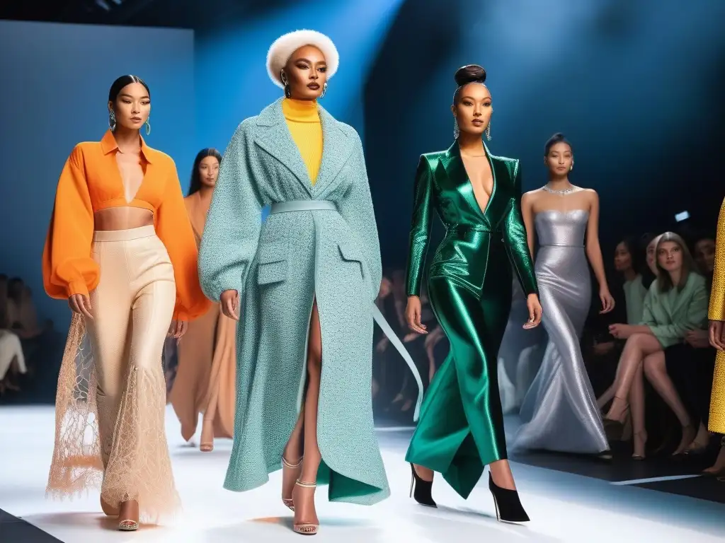 Desfile de moda inclusivo: diversidad y empoderamiento Desfiles de moda inclusivos: Grupo diverso desfila con confianza en una pasarela vibrante y empoderada