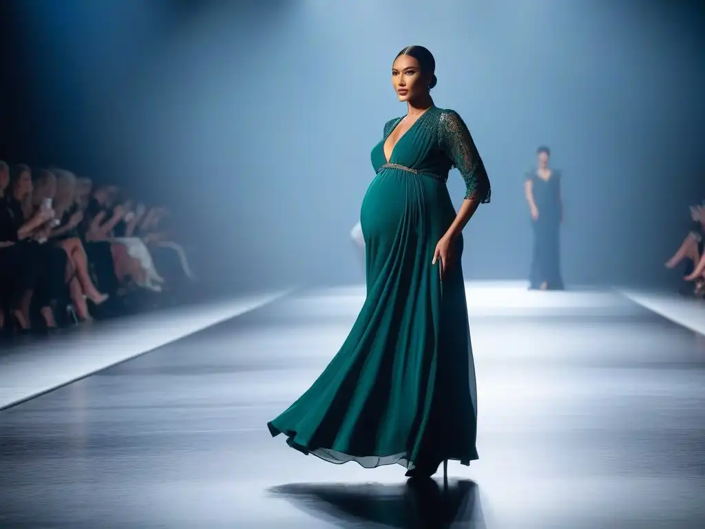 Desfile de moda maternal: belleza y empoderamiento de la maternidad Desfiles de moda maternidad inclusivos: Modelos embarazadas desfilan con elegancia en la pasarela, irradiando belleza y empoderamiento