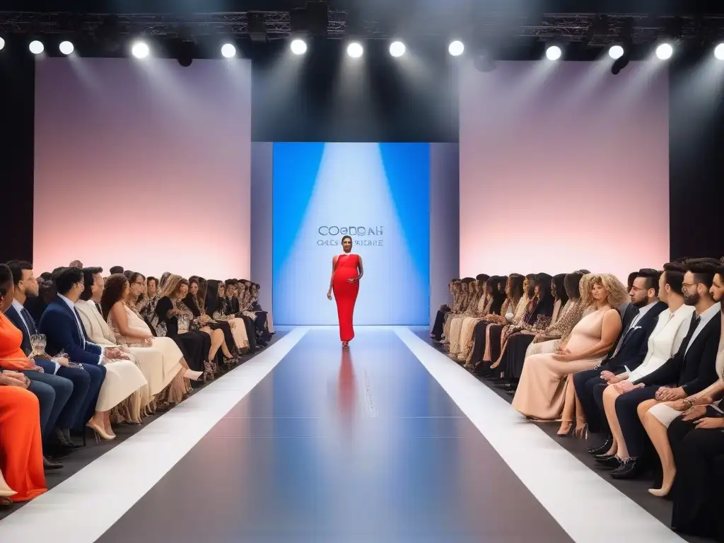 Desfile de moda maternal: diversidad, belleza y empoderamiento Desfiles de moda maternidad inclusivos: Grupo diverso de modelos embarazadas desfilando con estilo y confianza en pasarela chic y moderna